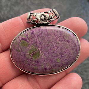 Purple Atlantasite Stitchtite and Serpentine Stone Crystal Jewelry Pendant
